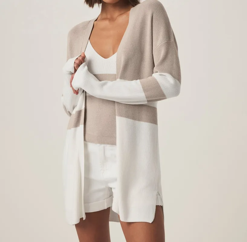 Draped Stripe Open Cardigan