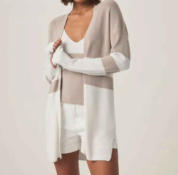 Draped Stripe Open Cardigan