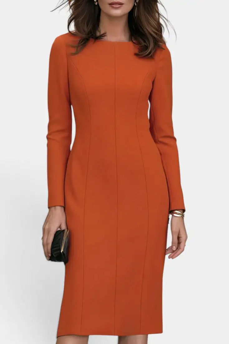 Fitted Boat-Neck Midi Dress