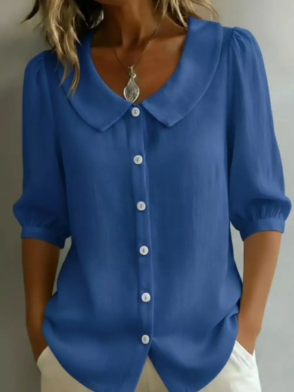 Peter Pan Collar Button Down Shirt Plus