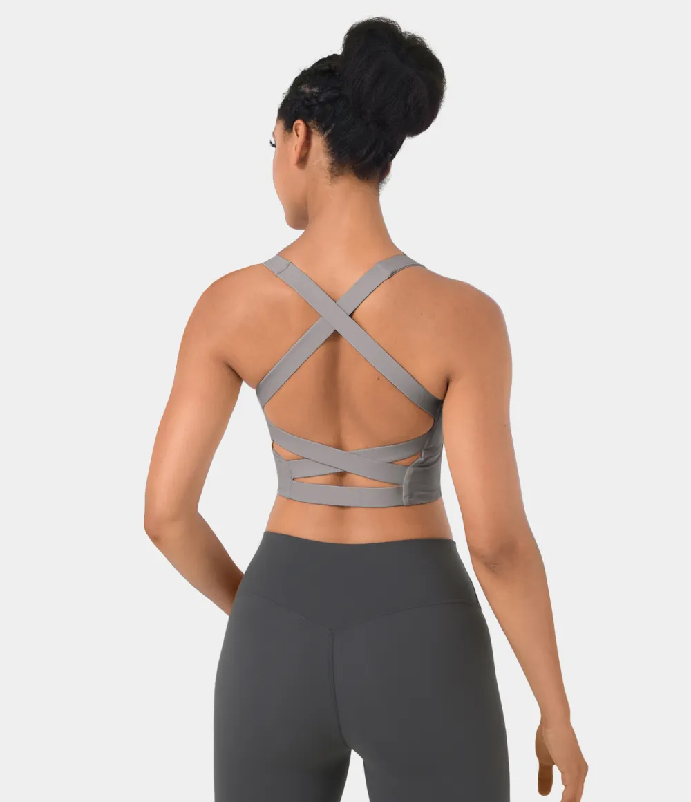 Softlyzero Airy Square Neck Backless Crisscross Cropped Cool Touch Yoga Tank Top-UPF50+