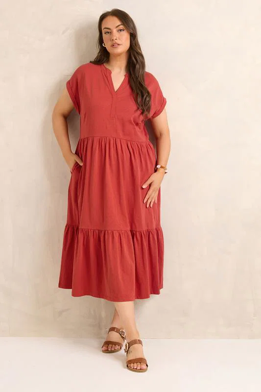 Rust Orange Cotton Midi Dress detail 1