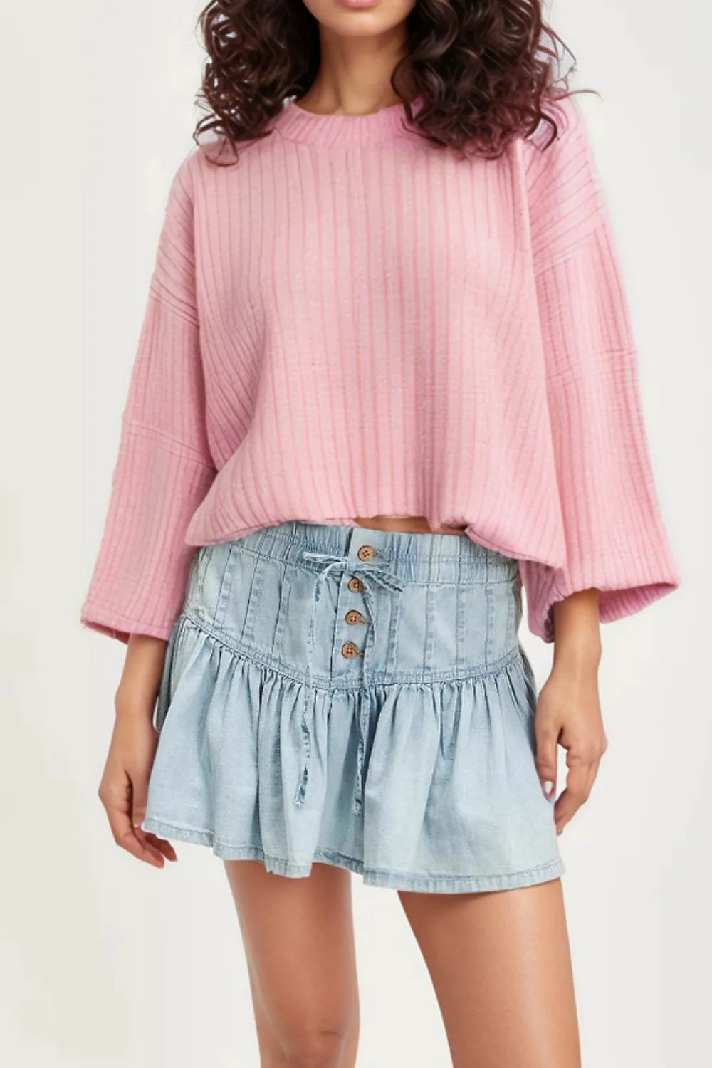 Ruffle Denim Mini Skirt