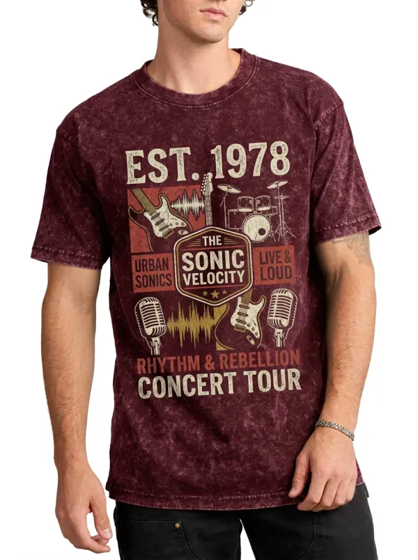 Men's Vintage Rock Band 1978 Guitar Drum Printed T-shirt
