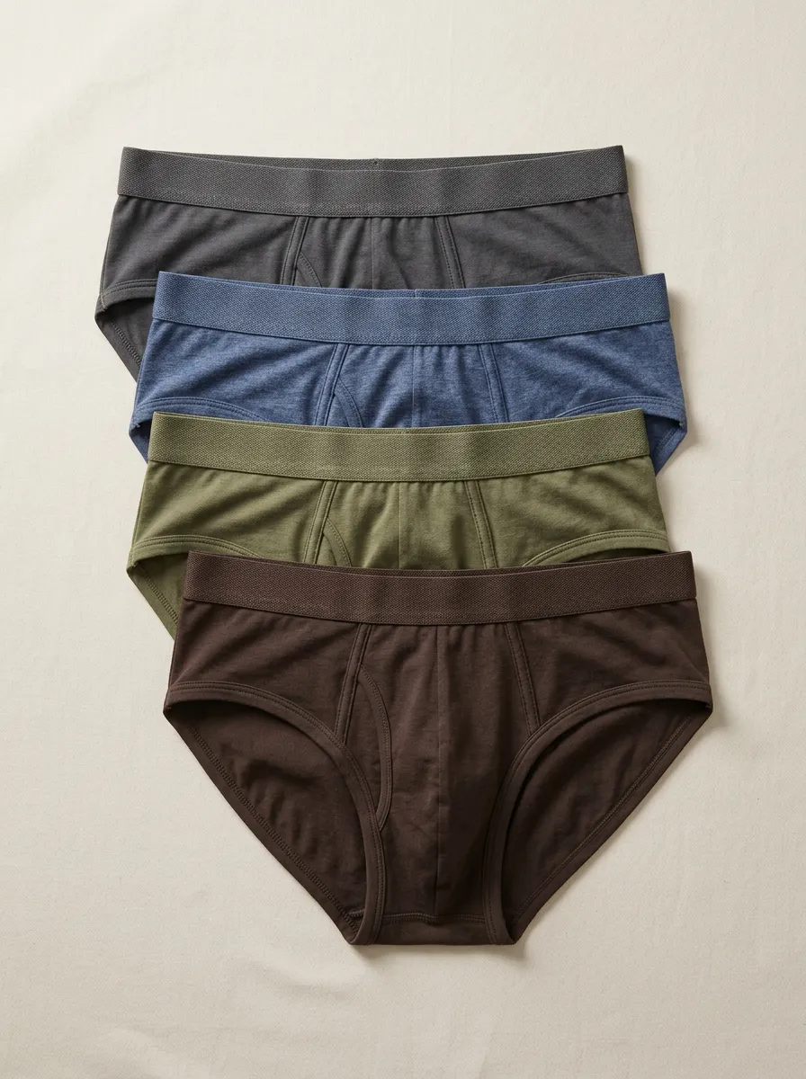 Men's Solid Color Cotton Blend Briefs Underwear Set