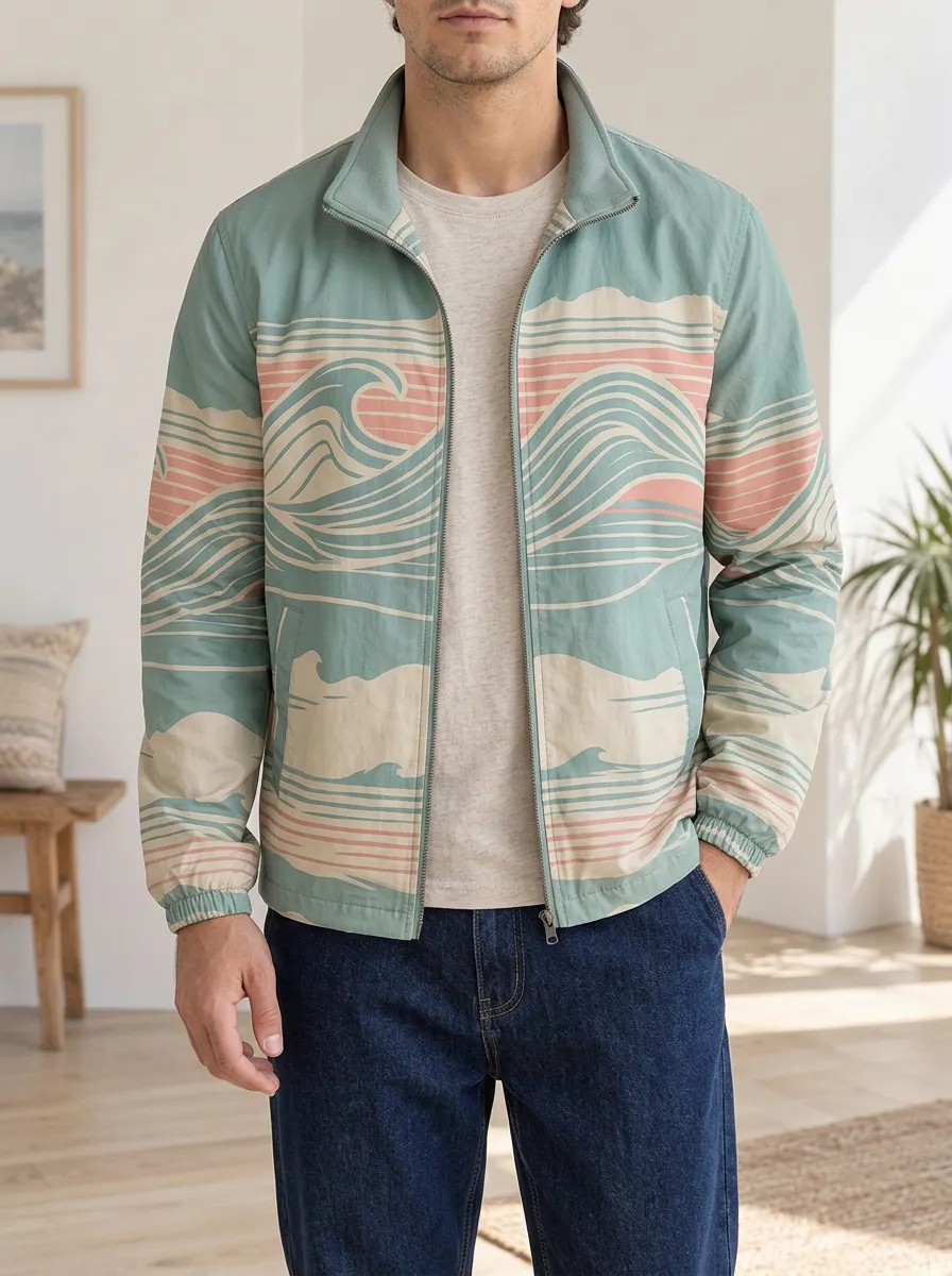 Men's Beach Ocean Wave Aesthetic Printed Jacket