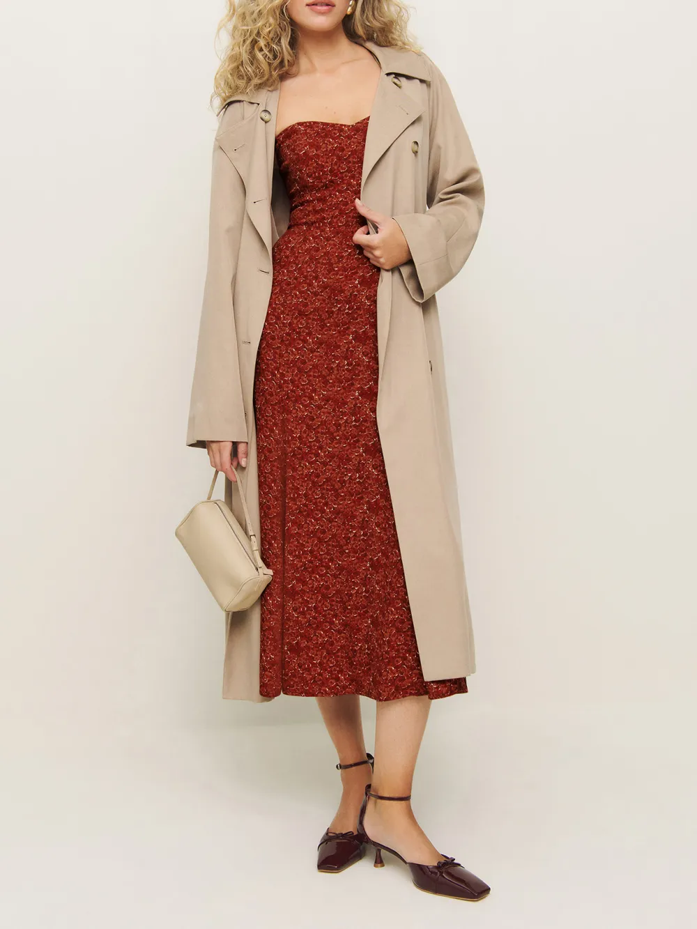 Square Neck Floral Print Midi Dress