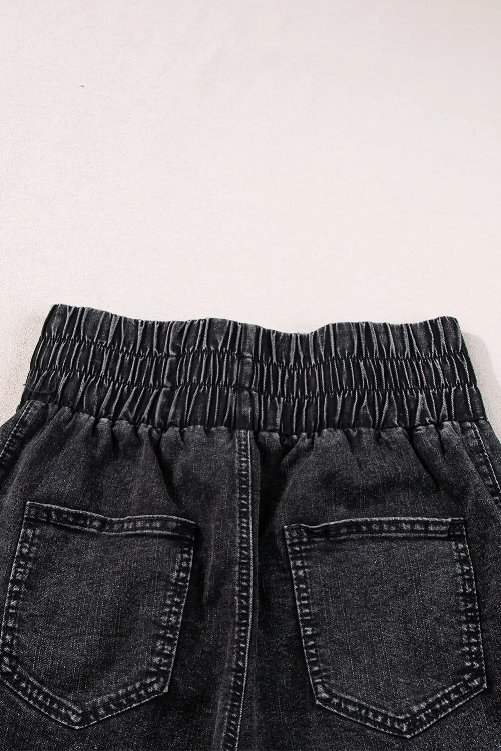 Black Smocked High Waist Mineral Washed