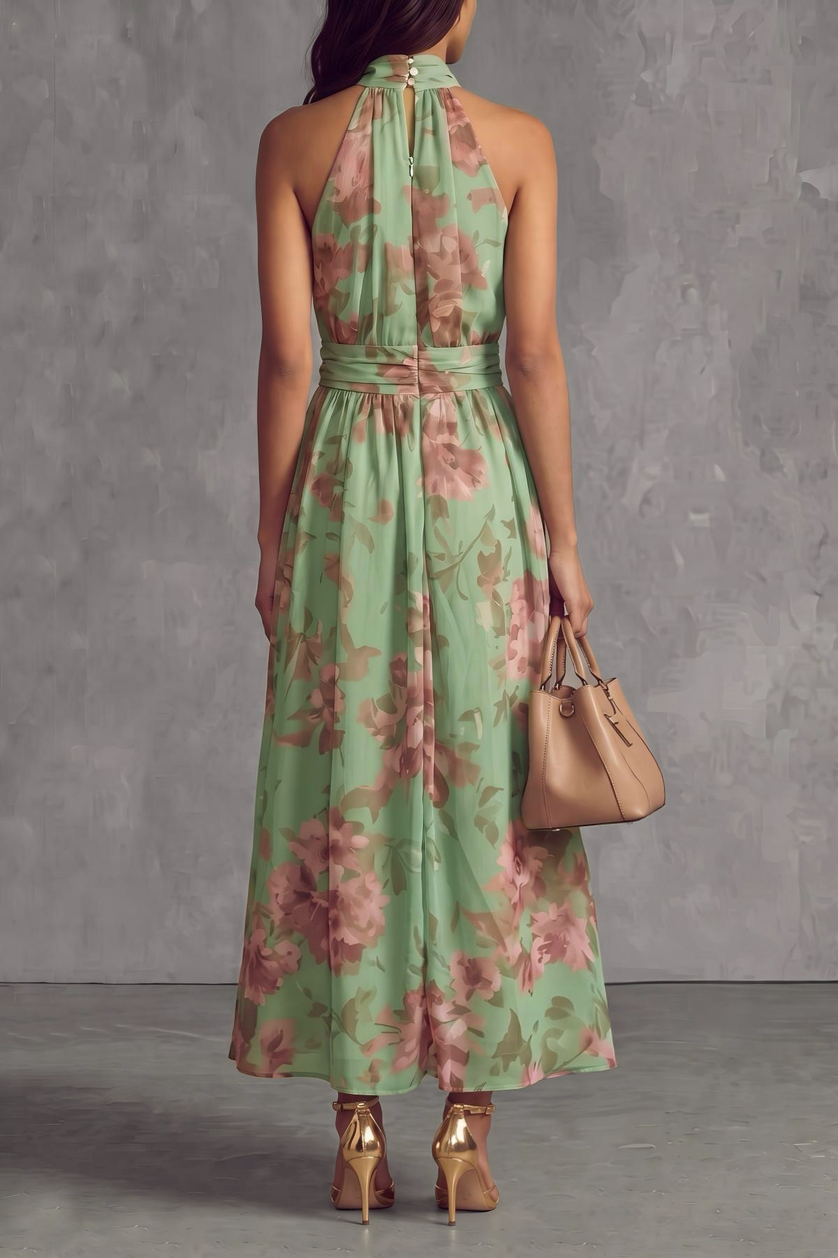 Classic Halter Neck Floral Maxi Dress