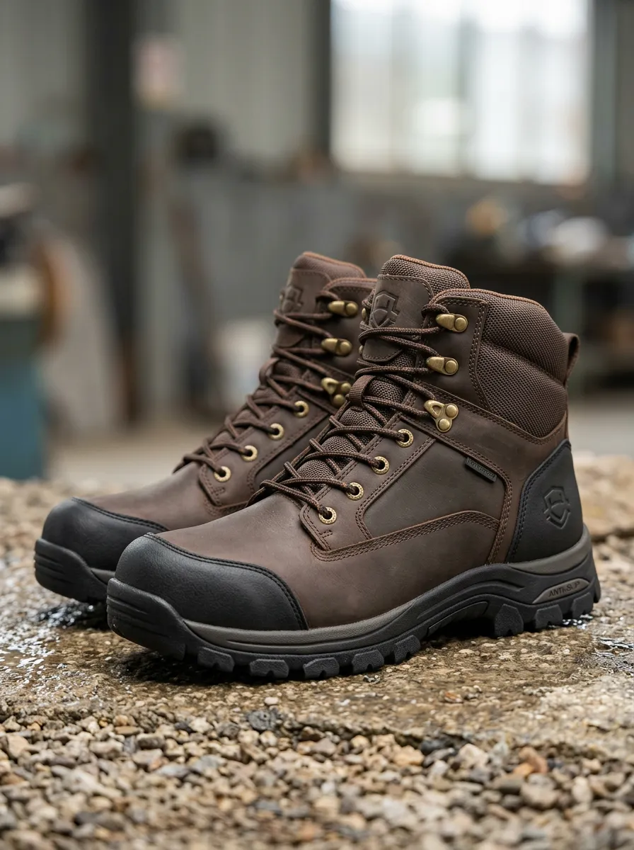 Non-Slip Leather-Look Workwear Men's Waterproof Work Boots