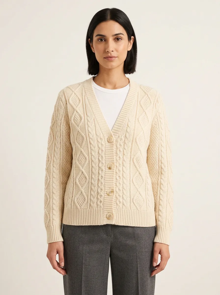 Women's Classic Vintage Style Cable Knit Buttoned Cardigan