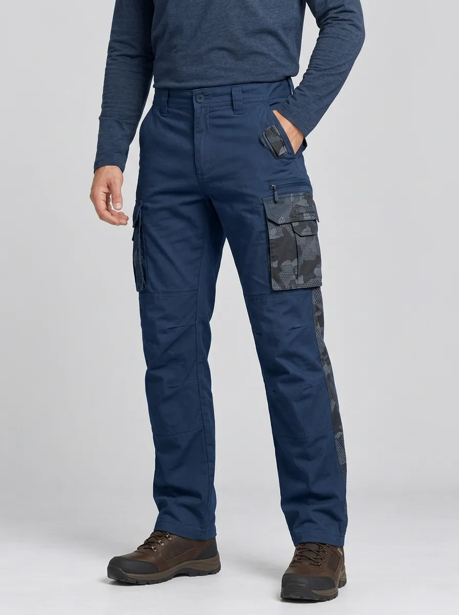 Men's Charcoal Grey Camo Multi-Pocket Articulated Knee Tactical Cargo Pants