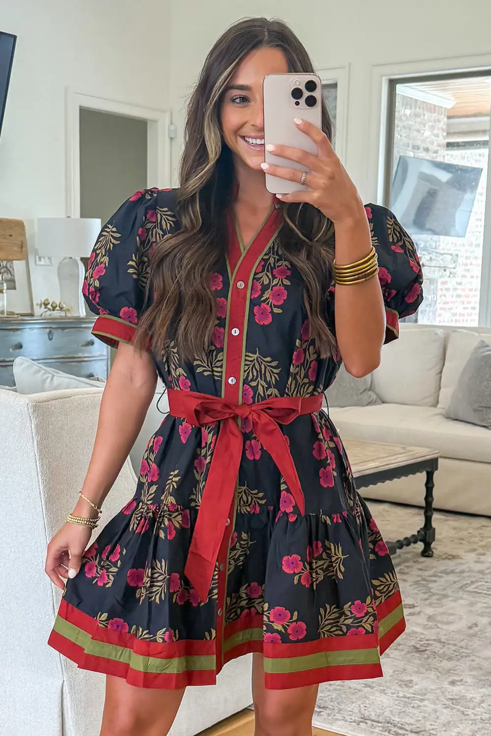Floral Printed Button Front Mini Dress