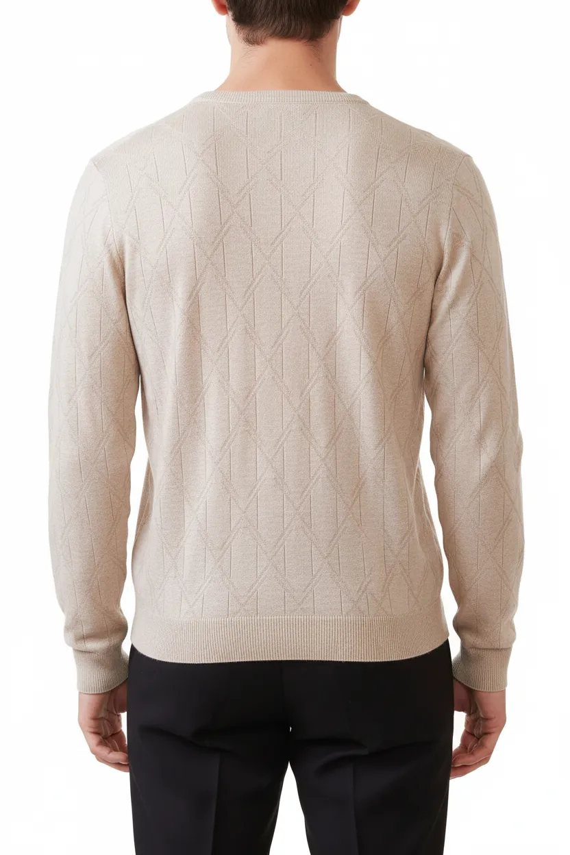 Modern Diamond Pattern Regular Fit Viscose Crew Neck Sweater