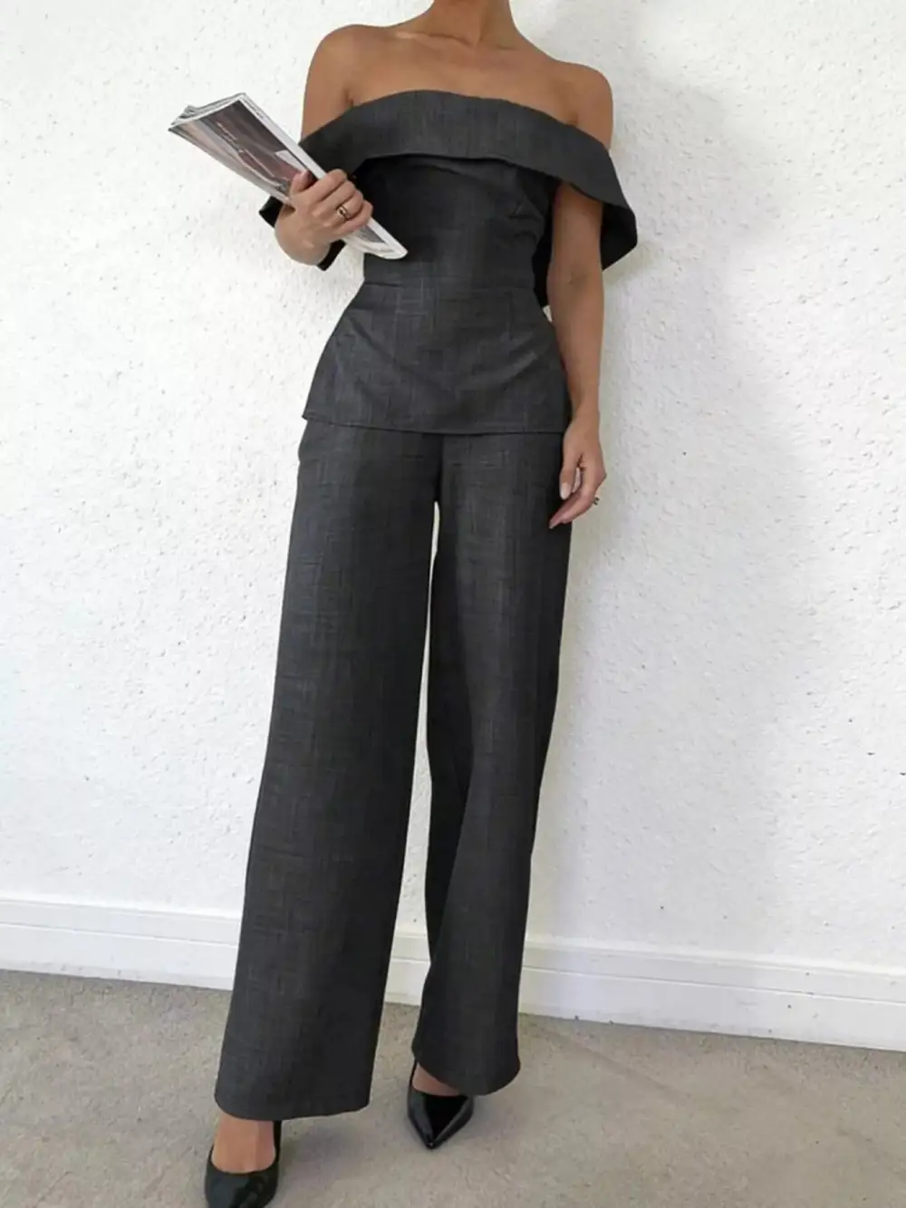 Off Shoulder Top and Wide Leg Pants Set