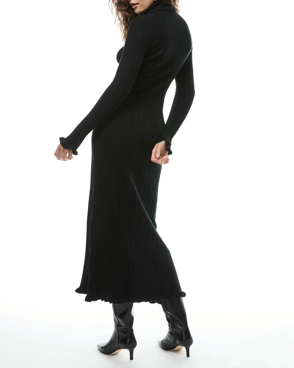 Black Long Sleeve Knit Midi Dress
