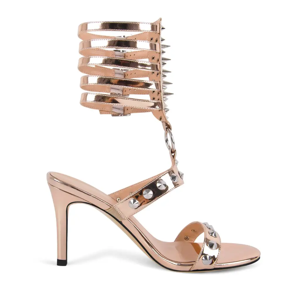 Round Toe Rivet Multi Buckle Strap Sandals