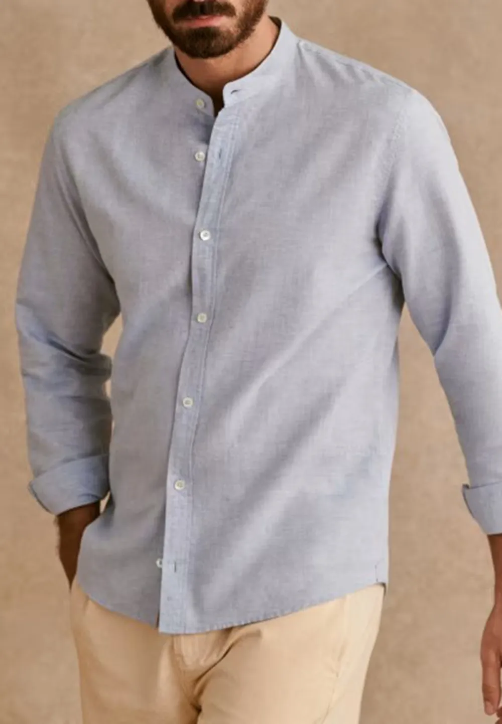 Classic White Cotton Linen Blend Button Up Shirt