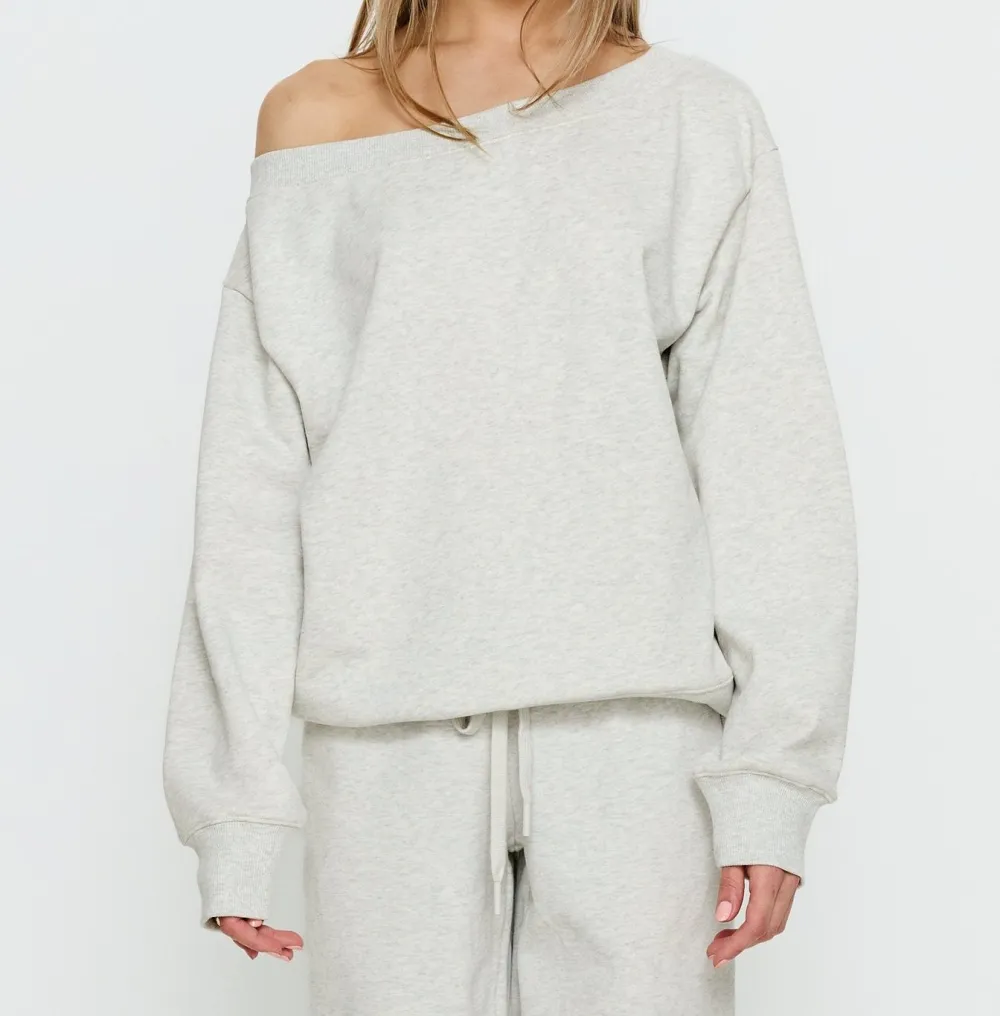 Heather Gray Off-Shoulder Ribbed Sweater