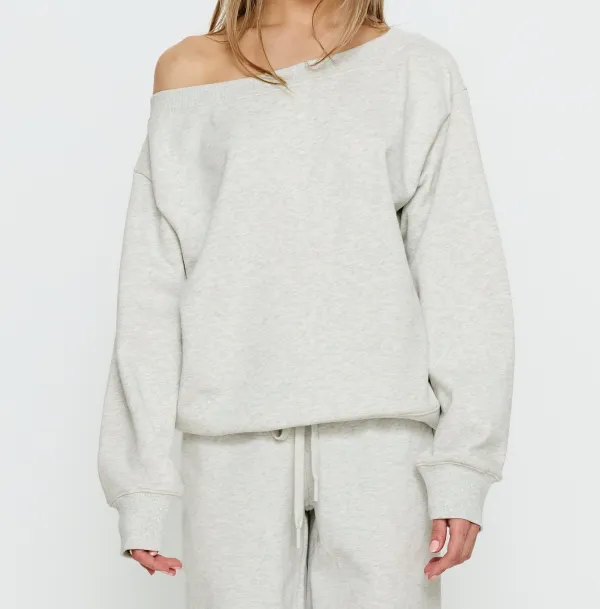 Heather Gray Off-Shoulder Ribbed Sweater