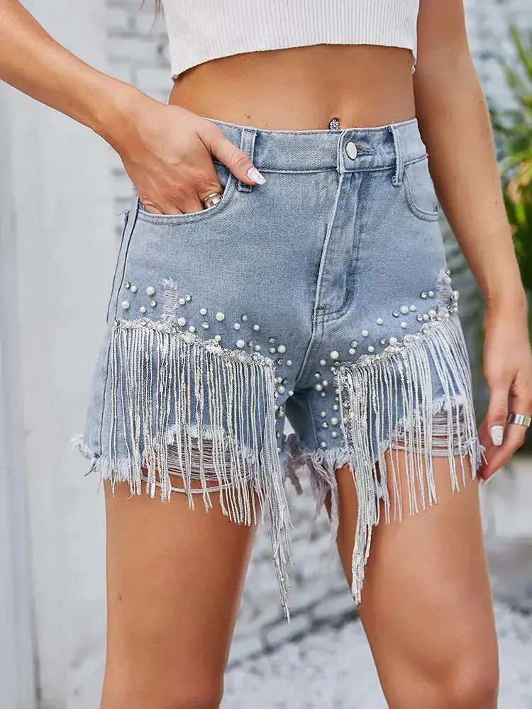 Sparkling Embellished Fringe Shorts