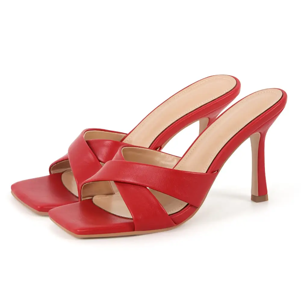 Square Toe Cross Band Mule Sandals
