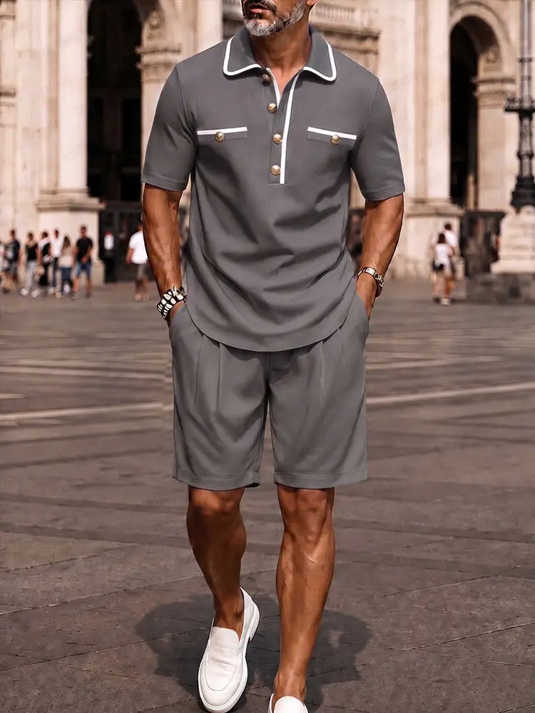 Contrast-Trim Woven Polo Shirt & Shorts Set