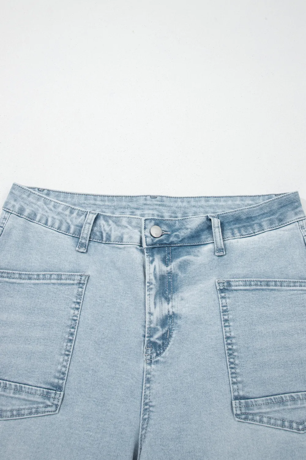 Light Blue Frayed Cropped Jeans