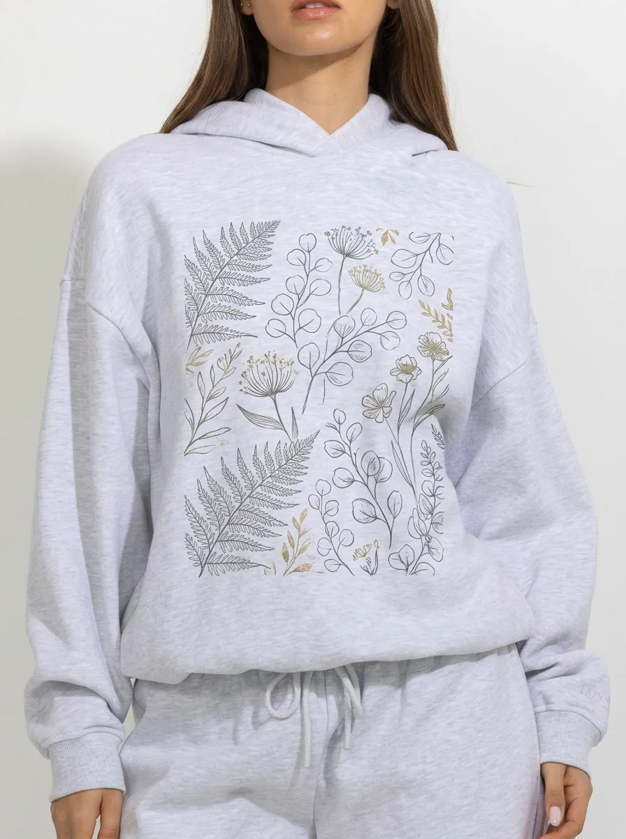 Women's Botanical Nature Lover Fern Eucalyptus Printed Hoodie