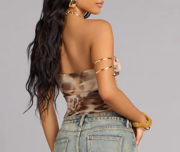 Brown Mesh Tube Tie-Front Top