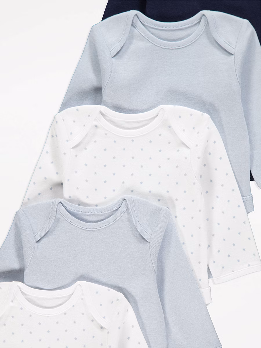 Blue Long Sleeve Bodysuits 5 Pack detail 1