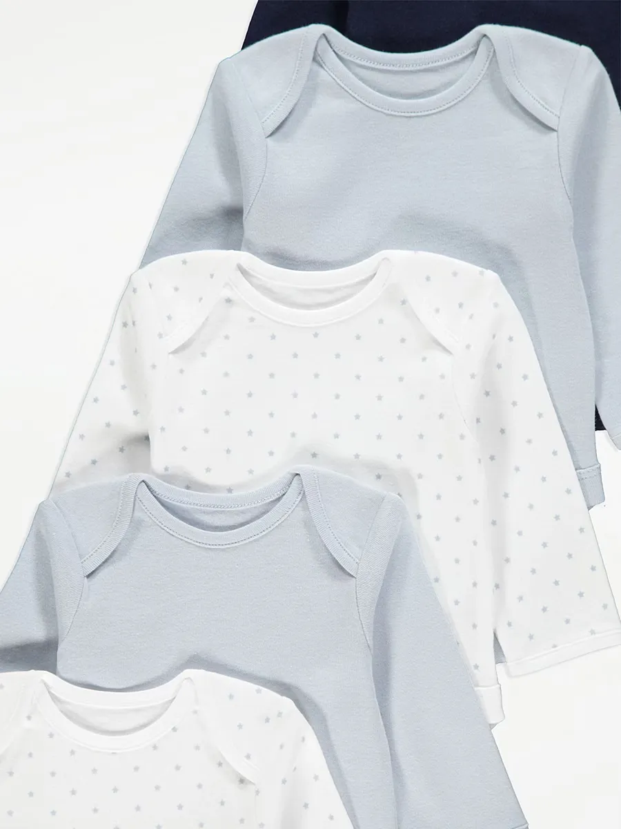 Blue Long Sleeve Bodysuits 5 Pack