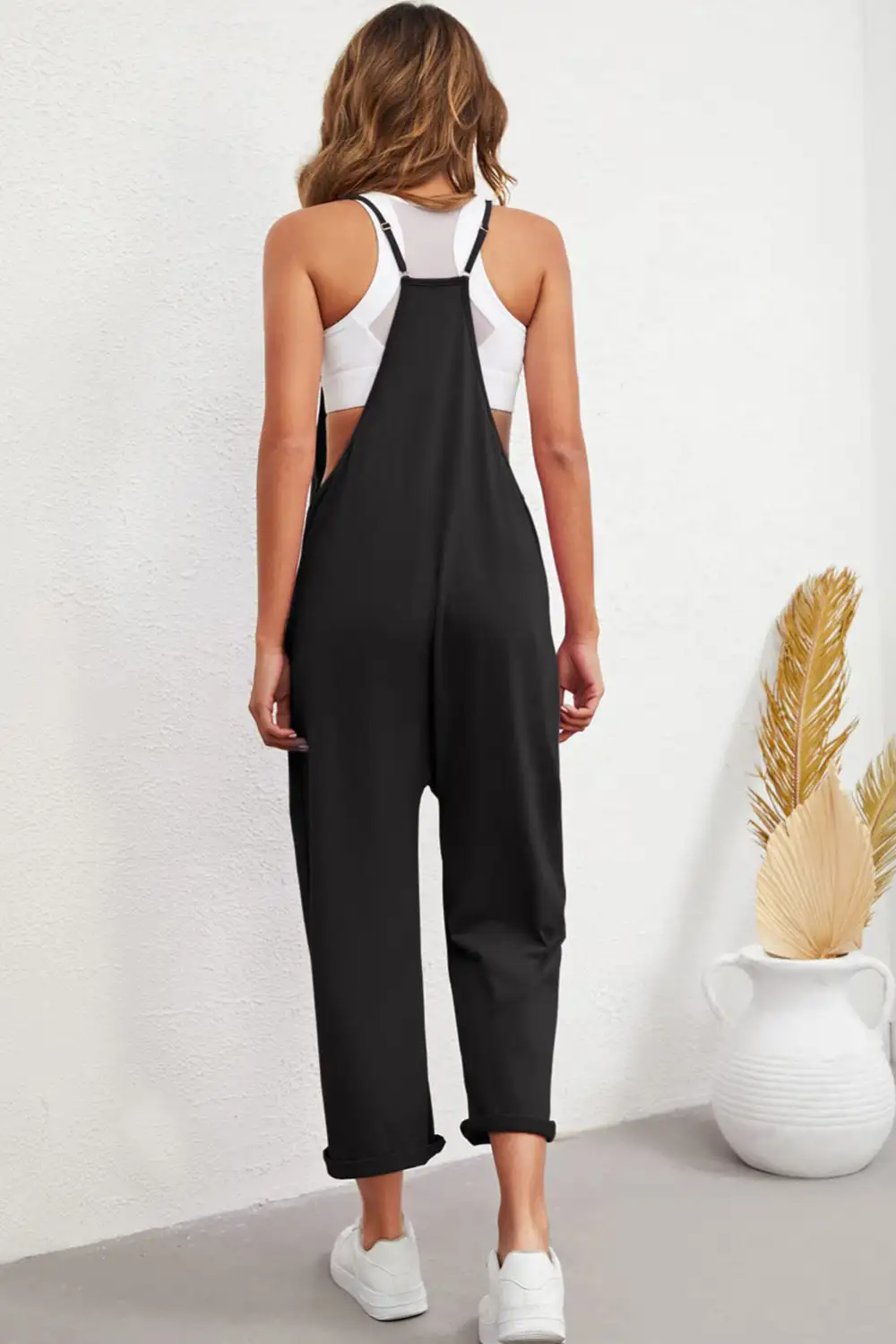 Pocketed Adjustable Spaghetti Strap Straight Leg Accessory