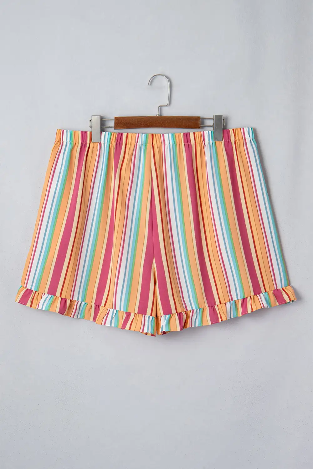 High-Waist Elastic-Waist Ruffled Striped Casual Shorts
