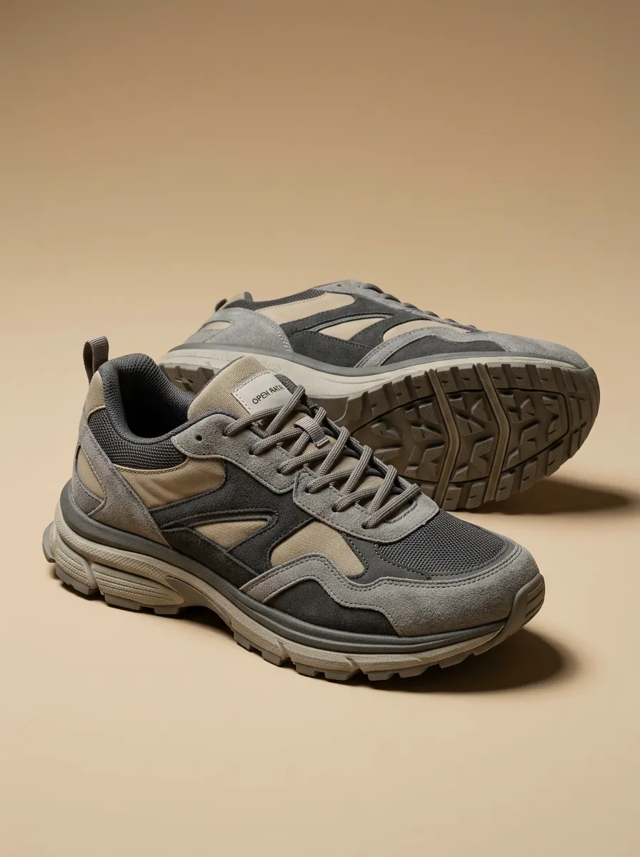 Urban Suede-Panel Mesh-Panel Patchwork Casual Sneakers