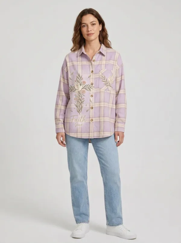 Women's Beige Grace Dove Cross Plaid Shirt
