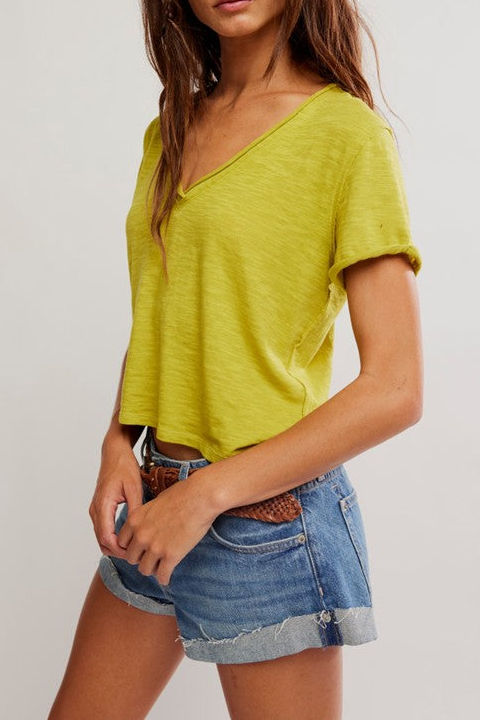 Light Pink V-Neck Short Sleeve Tee