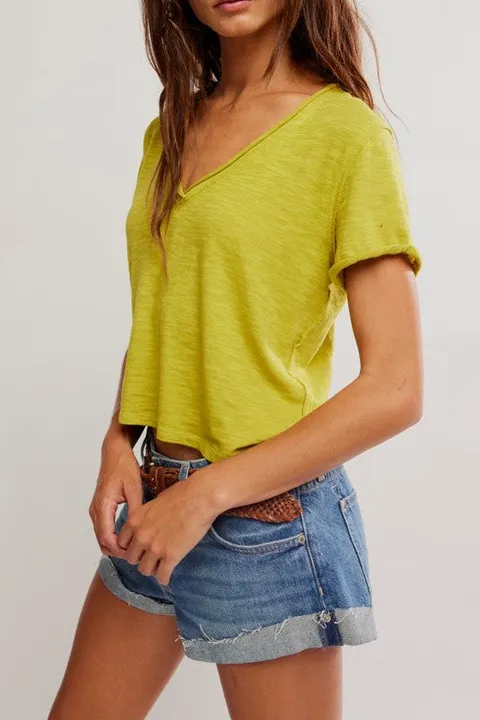 Light Pink V-Neck Short Sleeve Tee