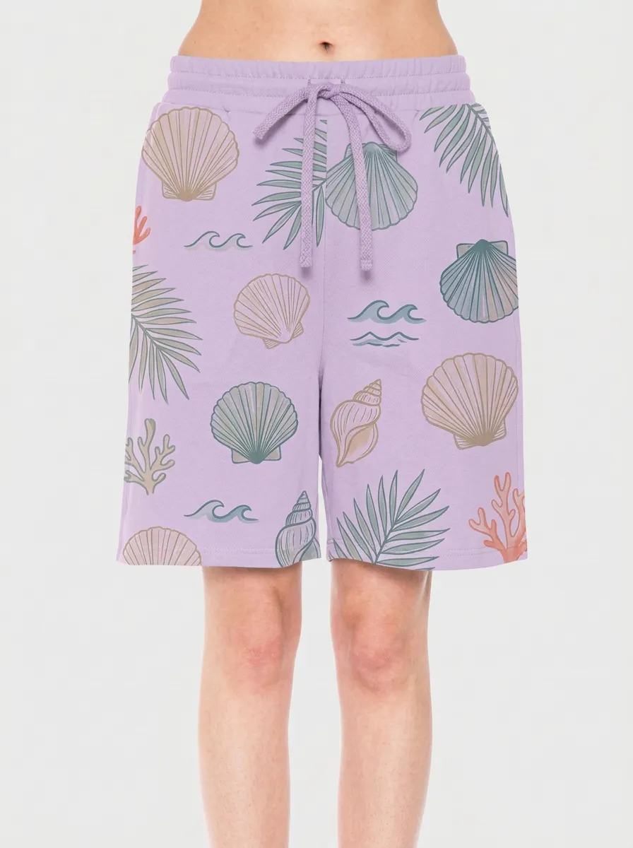 Women's Coastal Seashell Palm Leaf Printed Shorts