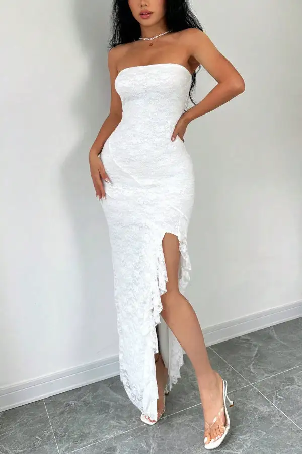 Versatile Ruffled Ruffle Sleeve And Flowing Maxi Skirt Set