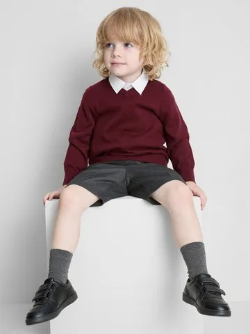 3-7yrs | 2pk Unisex Cotton Rich V-Neck School Jumpers