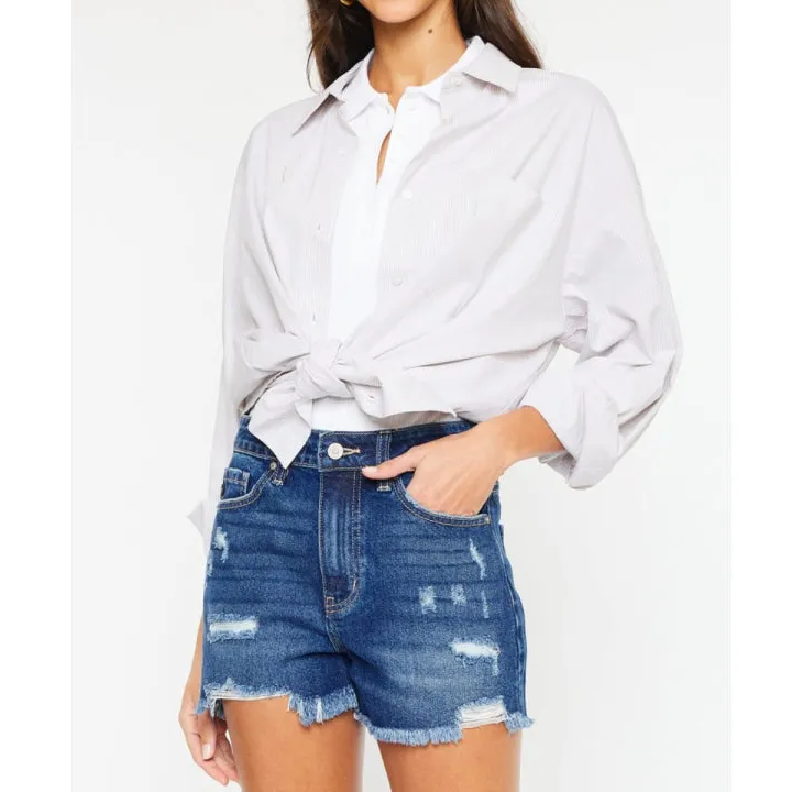 Refined High Rise Frayed Hem Denim Shorts