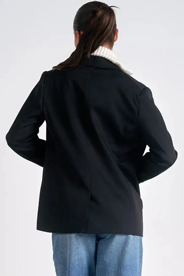 Black Sweater Collar Relaxed Blazer