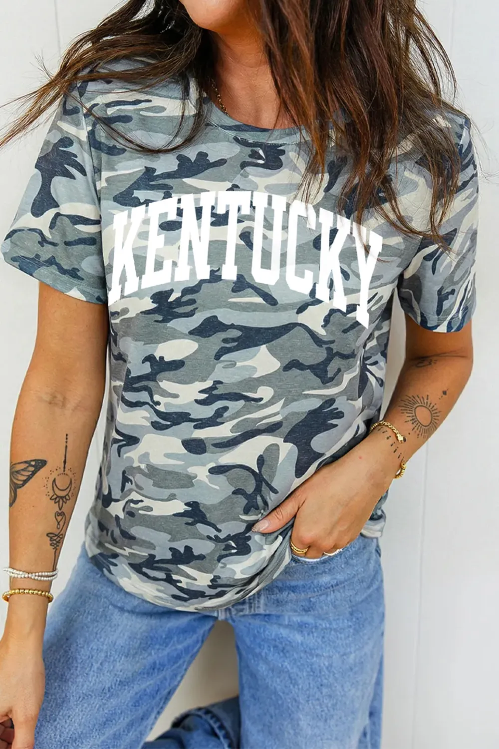 Green Camouflage Kentucky Crew Neck Top