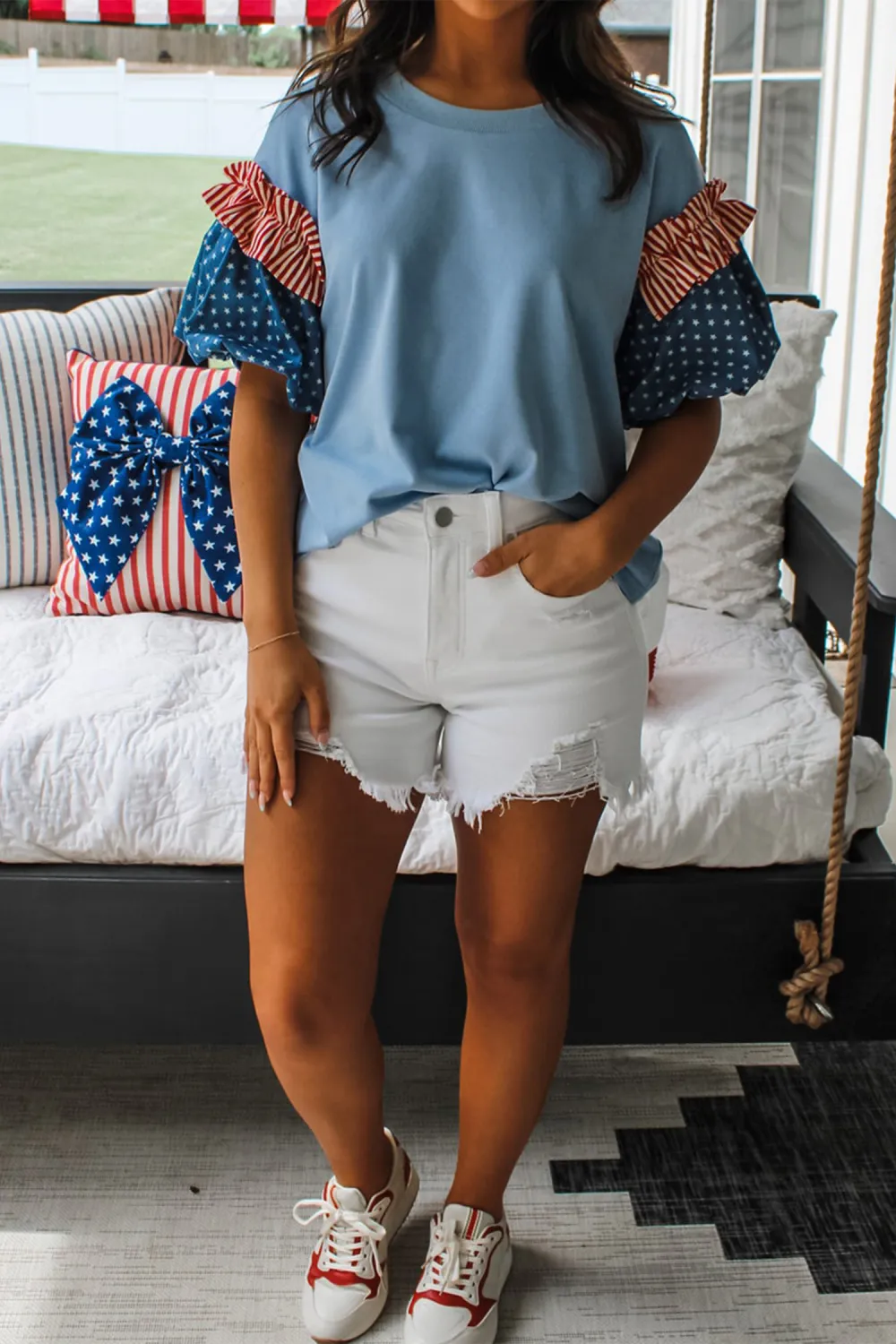 Beau Blue Stars Stripes Short Sleeve Top