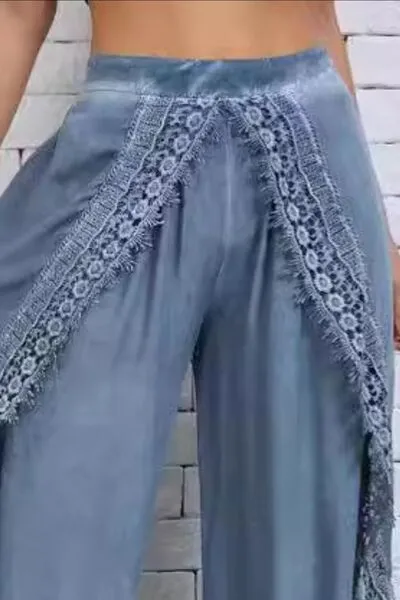 Lace Detail Wide Leg Plus Pants