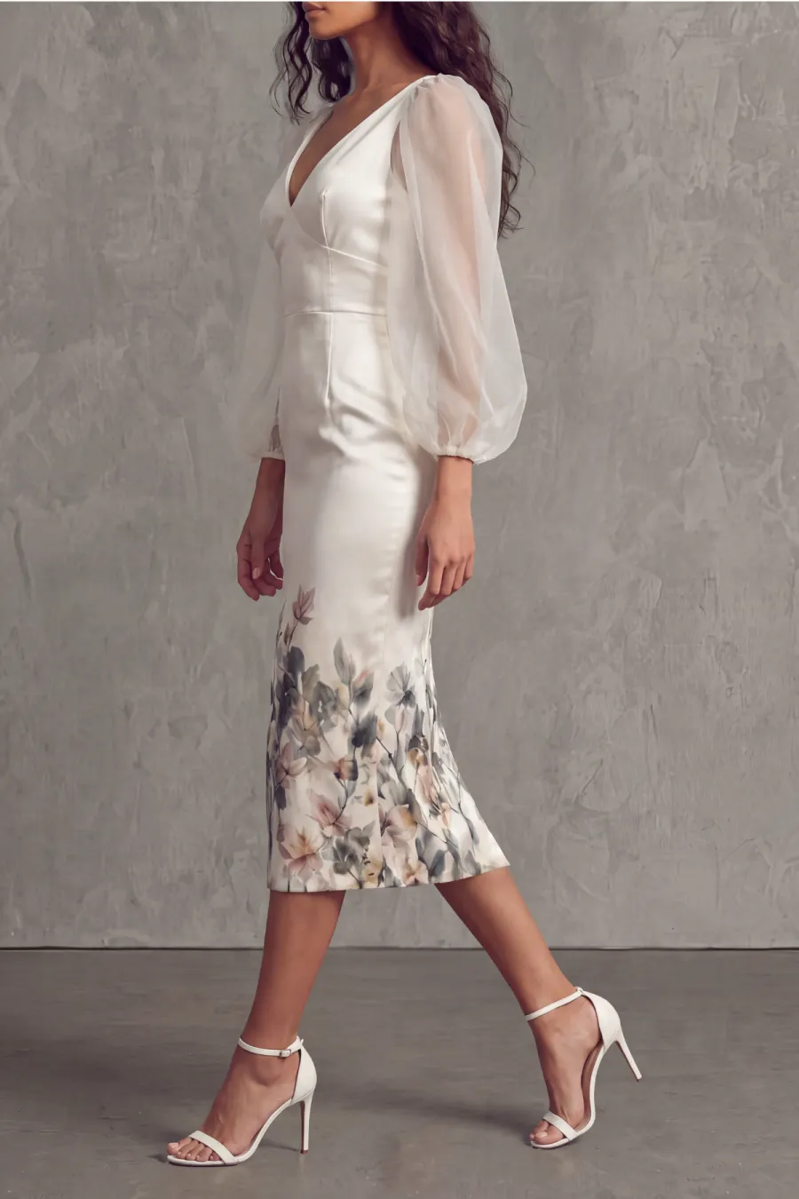 V Neck Floral Midi Dress