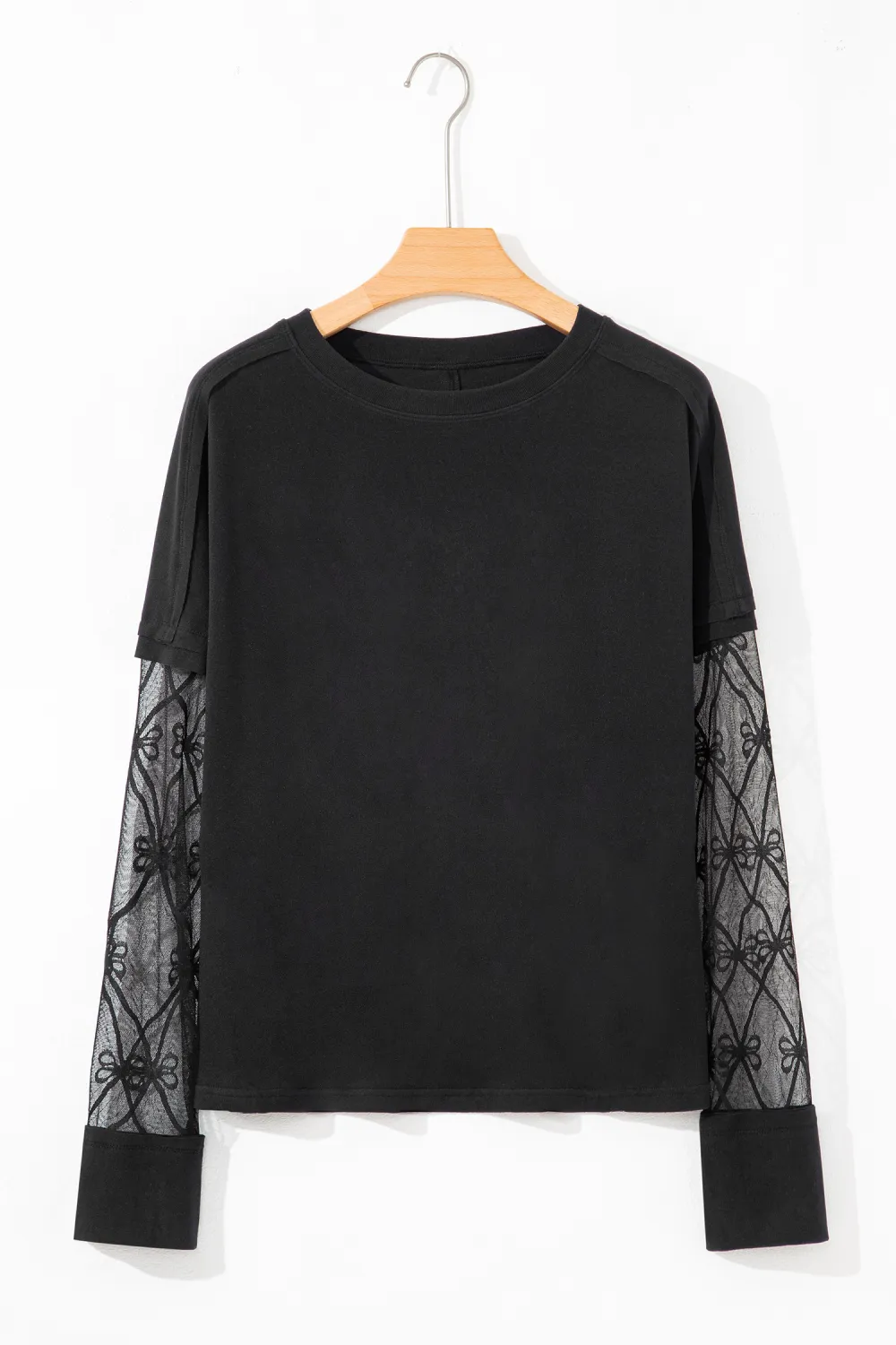 Black Bow Textured Patchwork Long Sleeve Tee