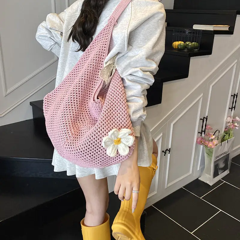 Everyday Floral Knit Casual Shoulder Bag