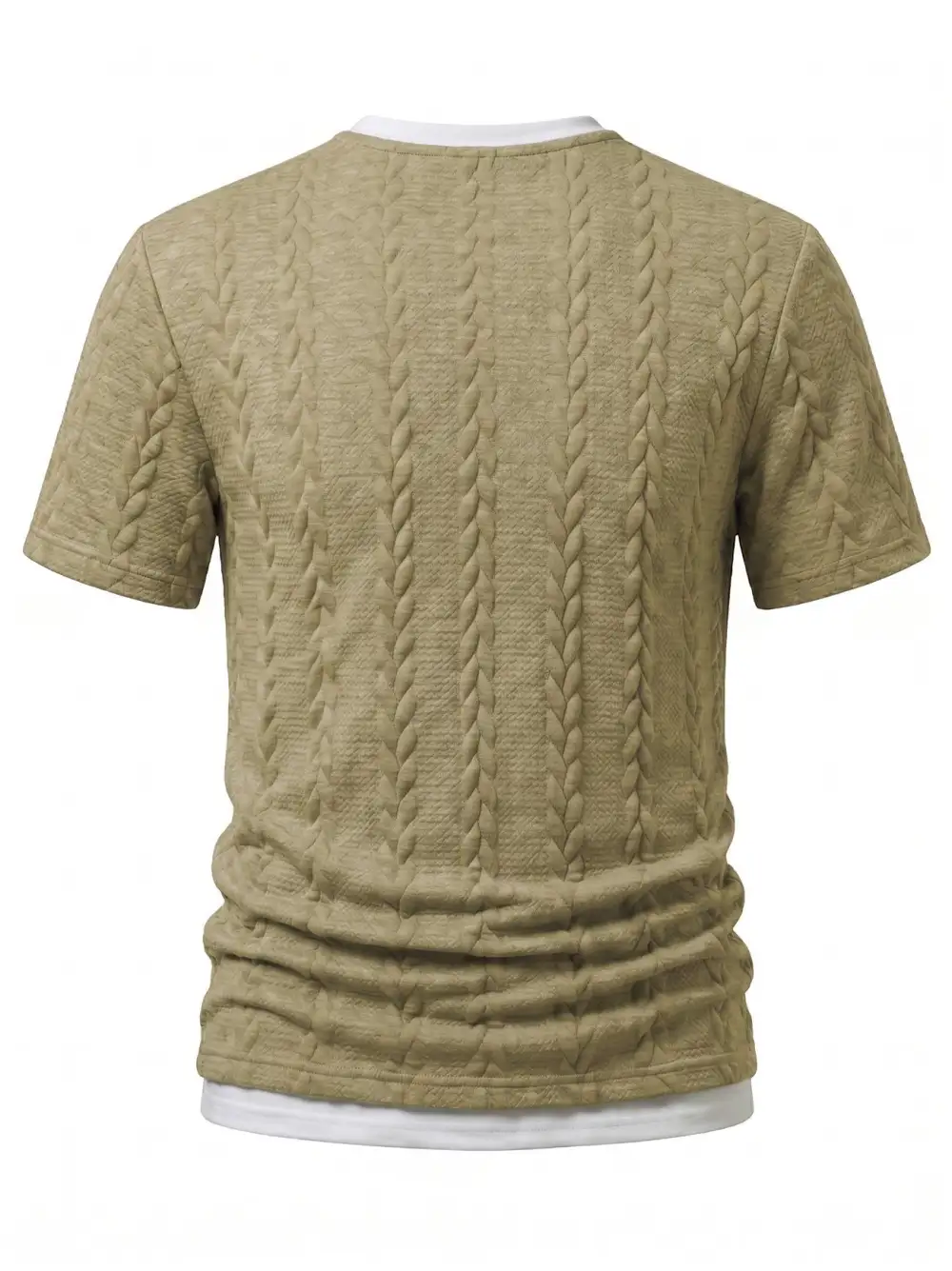 Cable Knit Faux Two-Piece Short Sleeve T-Shirt Two Set